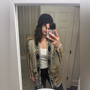 Lucky Brand Cream and Navy Cardigan-Sweater
